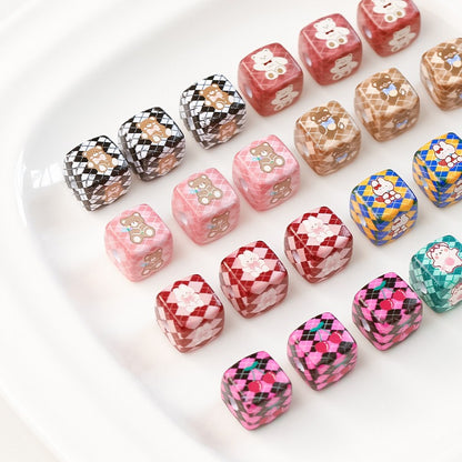 Cherry Bear Rabbit Square Acrylic Beads 14mm Playful Pattern 5pcs 4