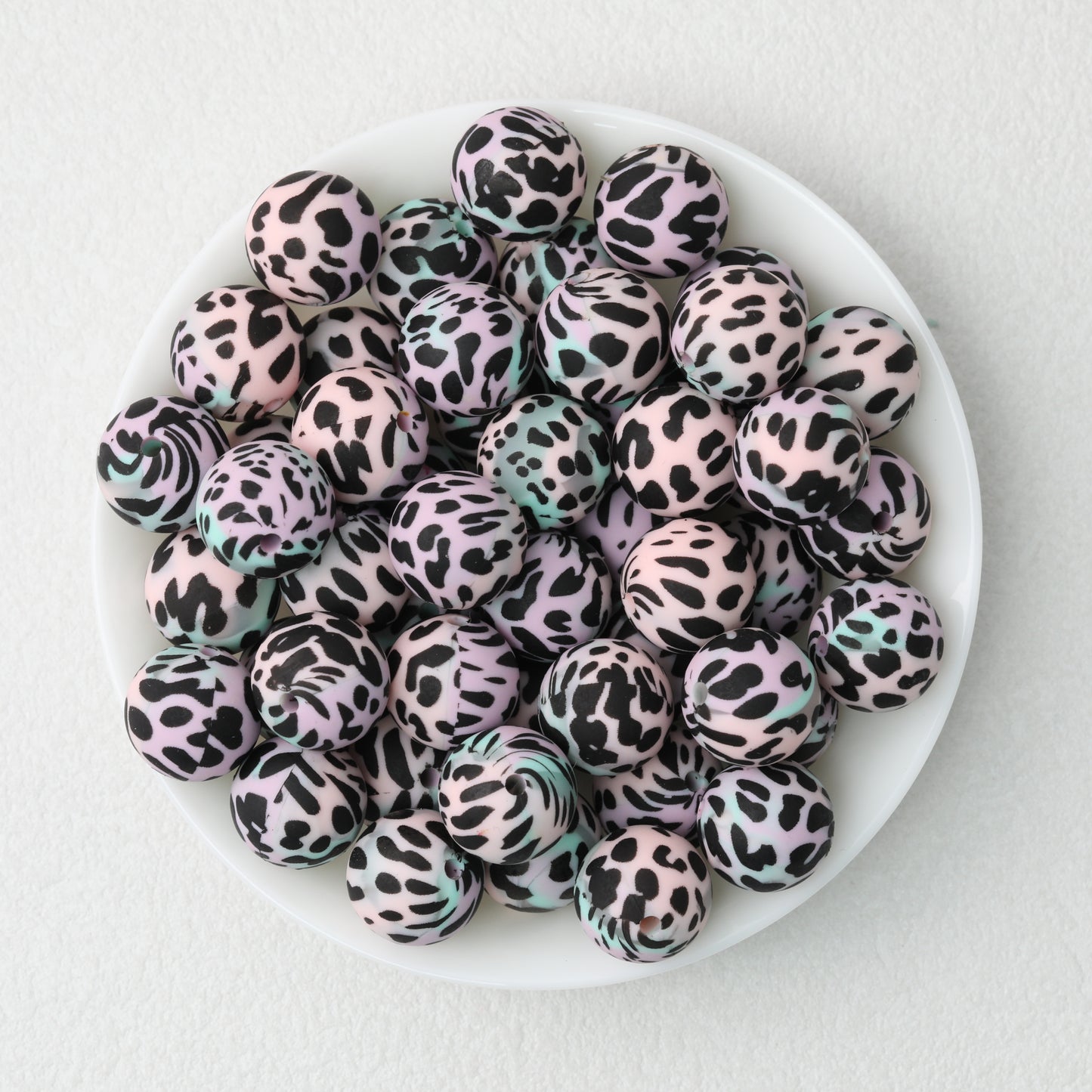 15mm Cow PPrinted Round Silicone Beads Colorful Spots 50pcs 5