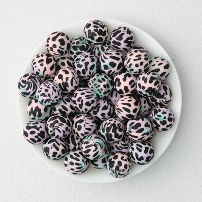 15mm Cow PPrinted Round Silicone Beads Colorful Spots 50pcs 5