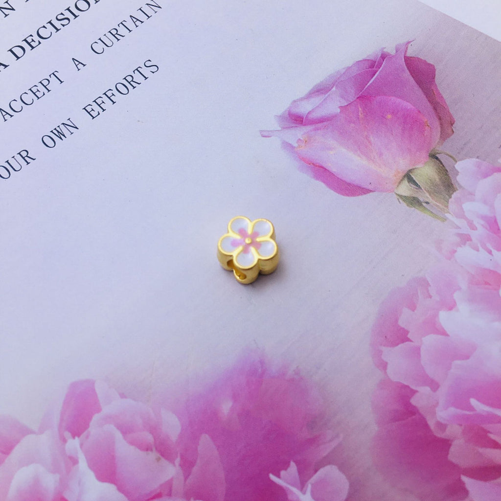 Flower Metal Beads 10mm Dual Color Peach Blossom Enamel Zinc Alloy 20pcs 3
