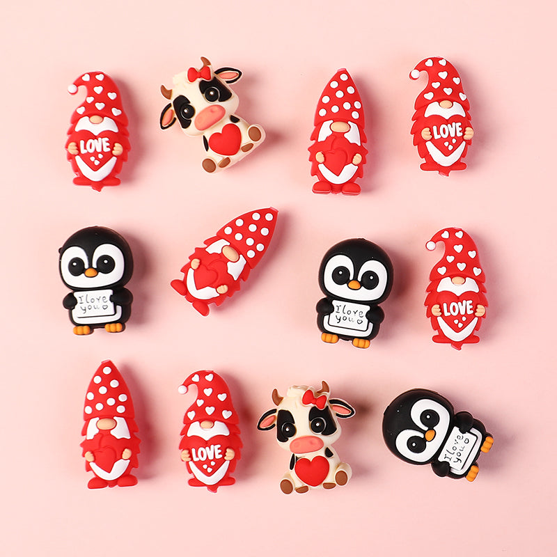Silicone 3D Focal Beads Valentine Animal Love Holding Heart 20pcs 4