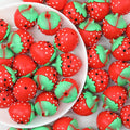 Silicone 3D Focal Beads Strawberry Red Green Dimensional Detail 20Pcs - strawberry