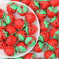 Silicone 3D Focal Beads Strawberry Red Green Dimensional Detail 20Pcs - strawberry