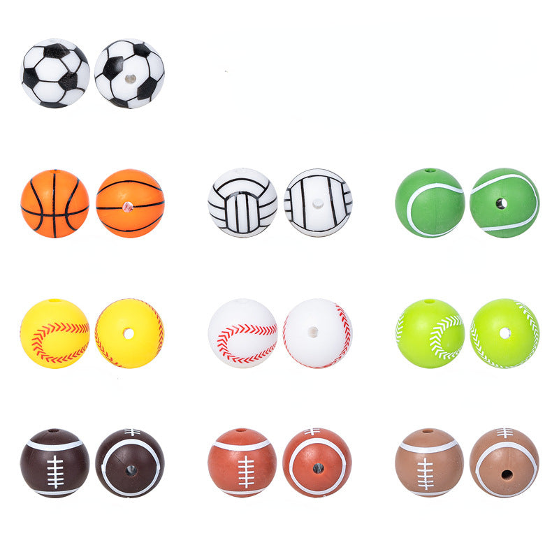 15mm Silicone Beads Sports Ball Printed Soccer Football Volleyball 10pcs 4