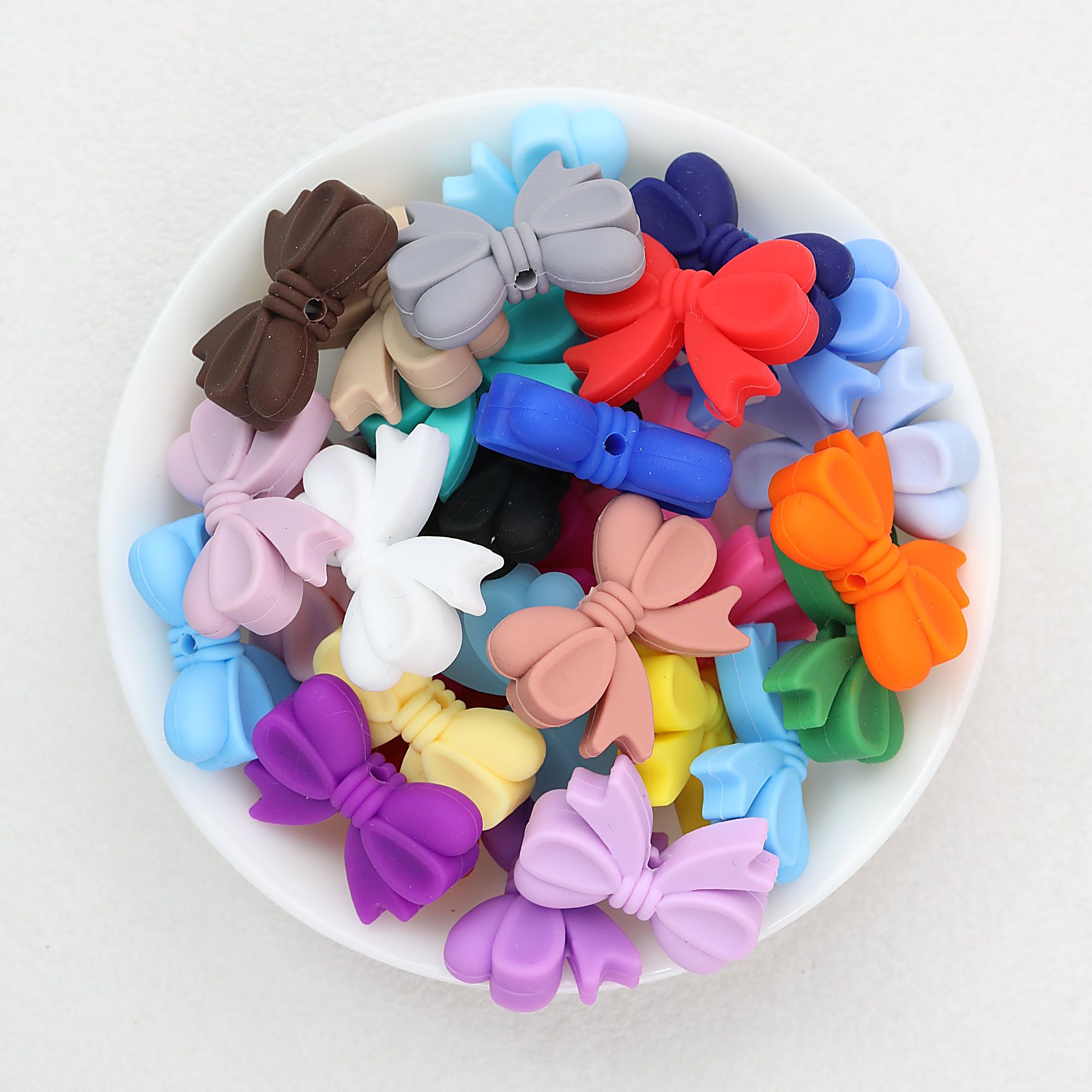 Bow Shape Silicone Beads with Vertical Hole 20pcs