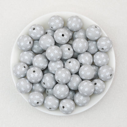 Star Pattern 15mm Printed Silicone Beads 50pcs 2