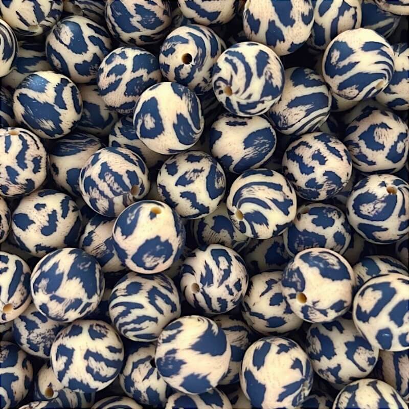 15mm Silicone Beads Leopard Print Multicolor Printed Design 50pcs 3