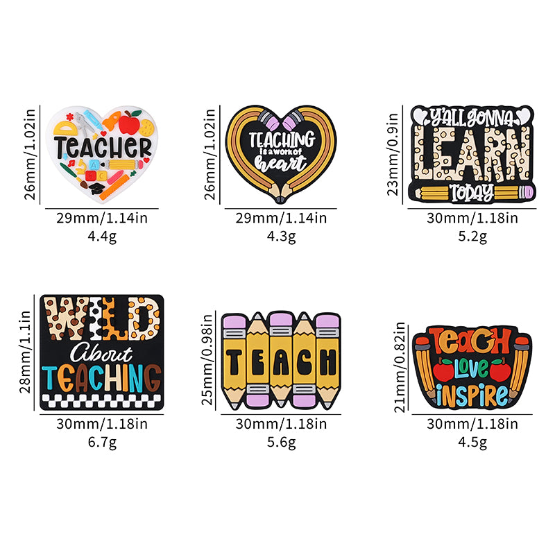 Silicone Focal Beads Teachers Day Heart Shaped Text Motifs 20pcs 11