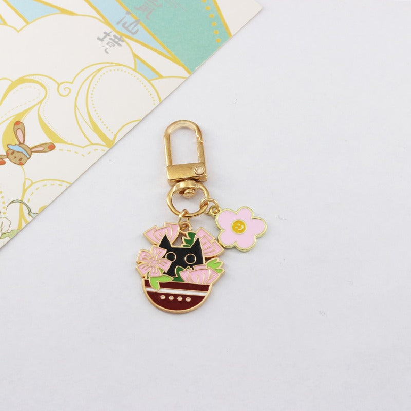 Alloy Cat Keychain Creative Potted Kitten Charm Zinc Alloy 3
