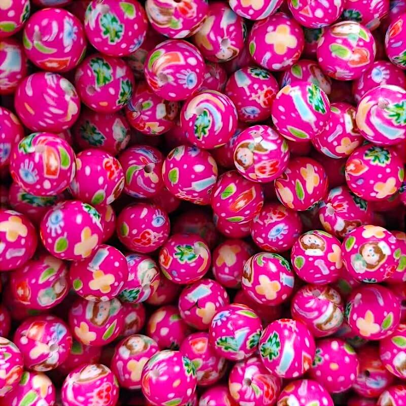 15mm Silicone Beads Medical Series Print Rose Red 50pcs