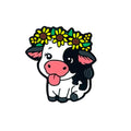Silicone Focal Beads Cattle Cow Wearing Sunflower Garland Pink Snout