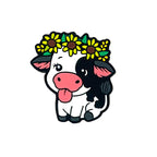 Silicone Focal Beads Cattle Cow Wearing Sunflower Garland Pink Snout