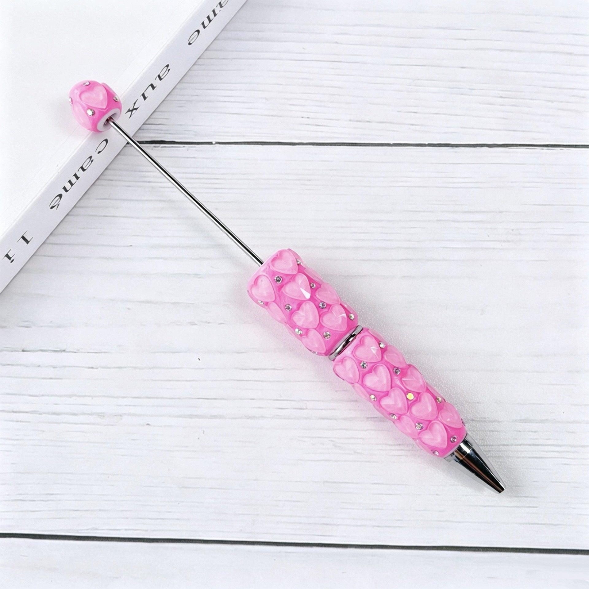 Beadable Plastic Pen with Colorful Heart and Rhinestone Design 9