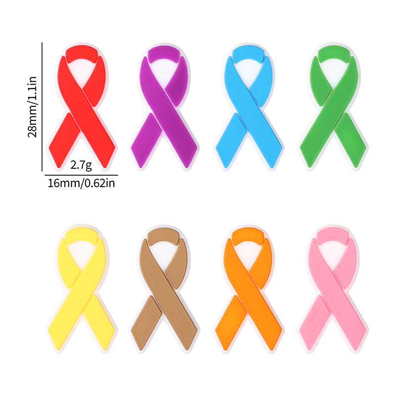 Silicone Focal Beads Awareness Ribbon Colorful Multi Color Ribbon 20pcs 10