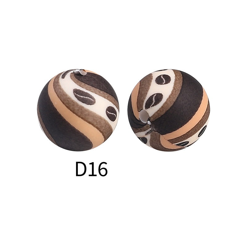 50Pcs 15mm Colored pattern printed silicone beads 18