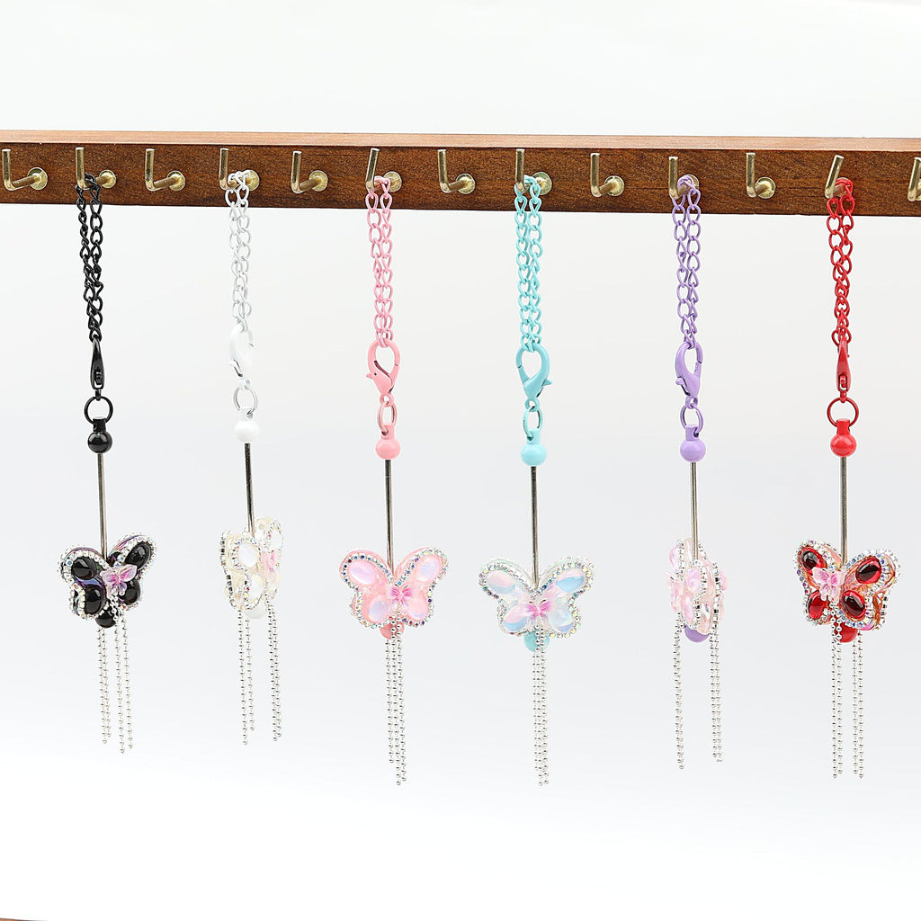 Butterfly Tassel Rhinestone Acrylic Beads 28mm 5pcs