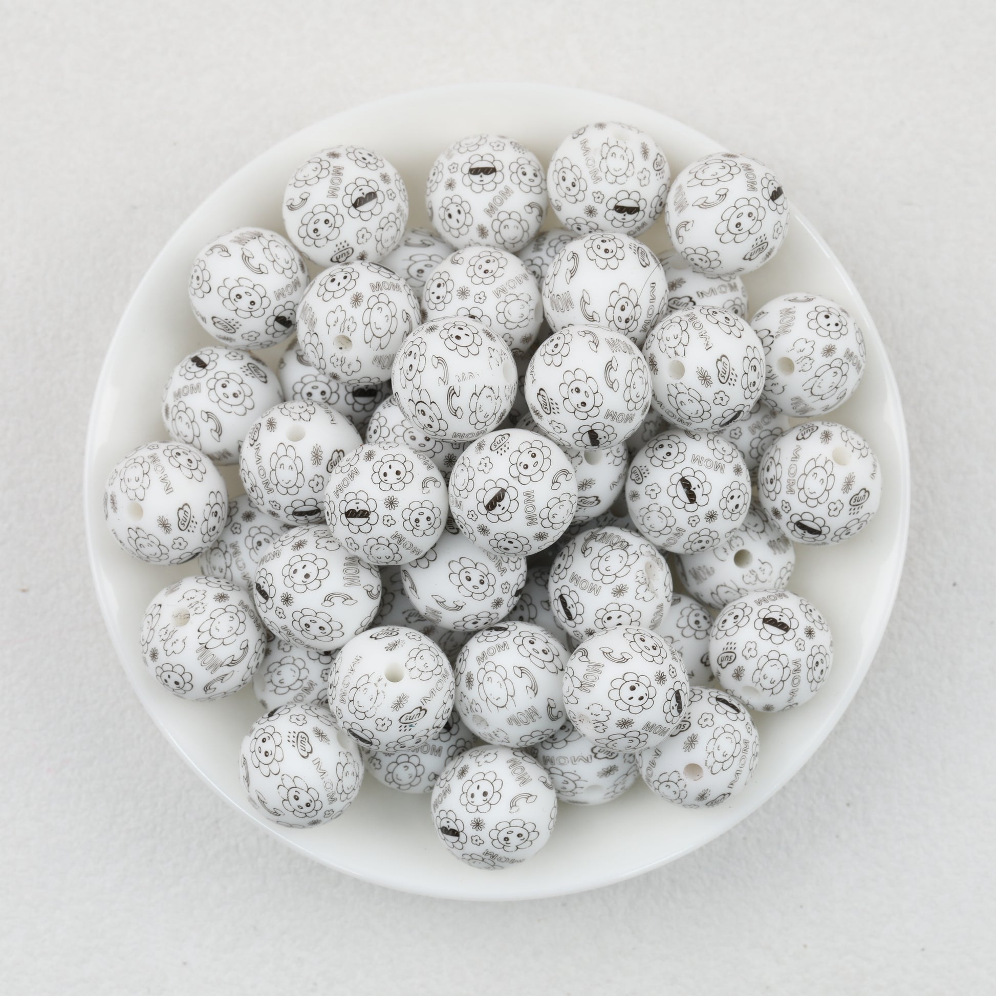 15mm Black and White Patterned Print Round Silicone Beads 50pcs 2