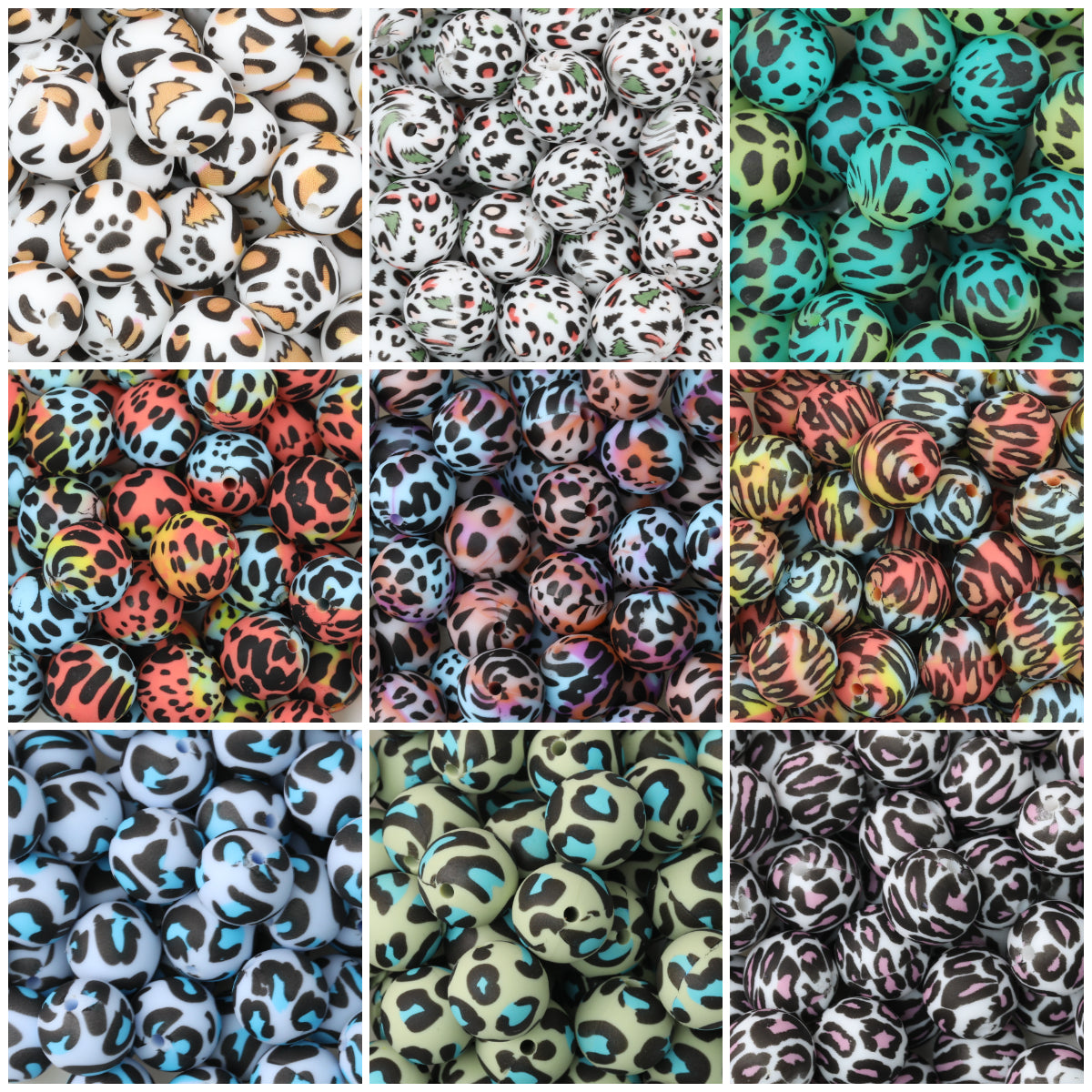 15mm Colored Leopard Print Round Silicone Beads 50pcs