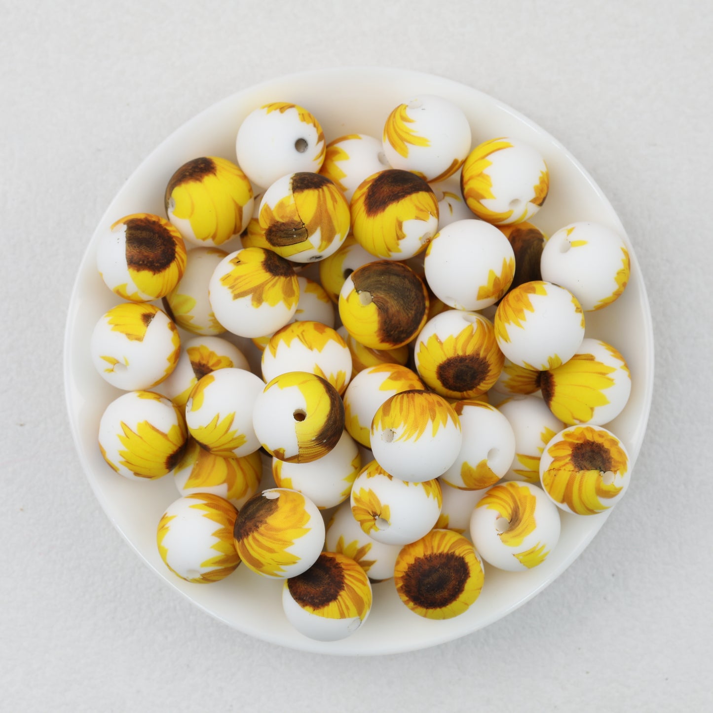 15mm Print Round Silicone Beads with Colorful Floral Patterns 50pcs 7