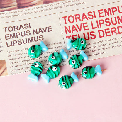 Small Fish Glass Beads 20x13mm Multi Color Glossy 10pcs 11