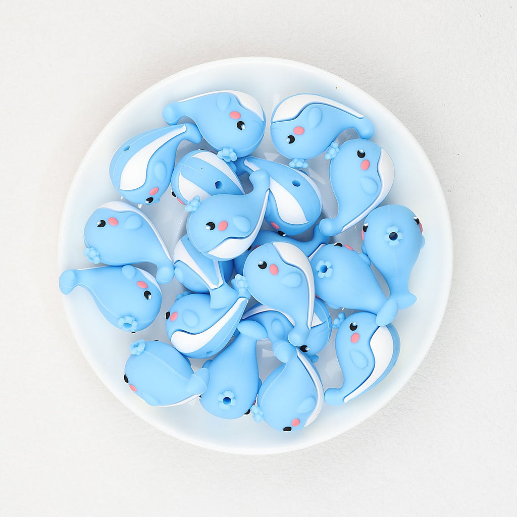 3D Cute Blue Whale Silicone Focal Beads 20 pcs