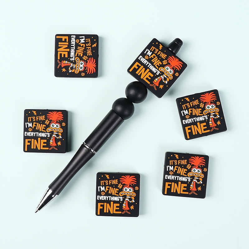 Silicone Focal Beads Anxiety Mouse I'm Fine Text Design 1 Piece 8
