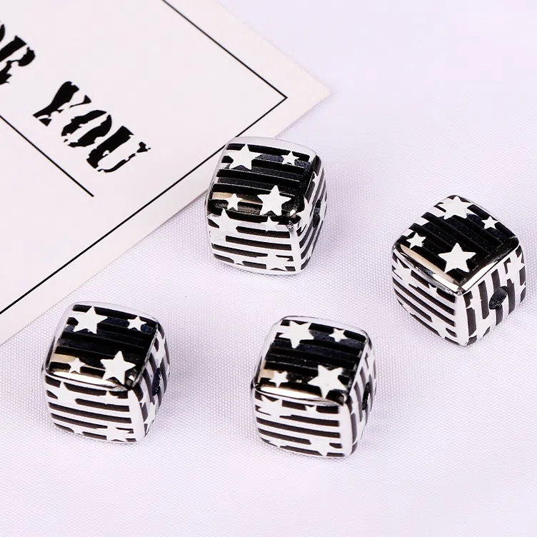 Striped Heart and Star Pattern Acrylic Square Beads 14mm 10pcs 4