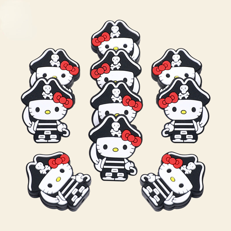 Silicone Focal Beads Pirate Kitty Kuromi Wearing Pirate Hat 20pcs