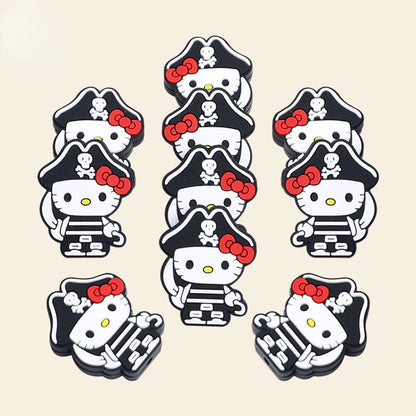 Silicone Focal Beads Pirate Kitty Kuromi Wearing Pirate Hat 20pcs