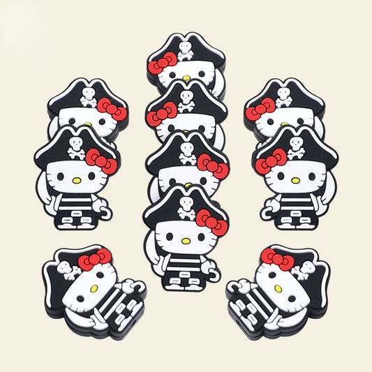 Silicone Focal Beads Pirate Kitty Kuromi Wearing Pirate Hat 20pcs