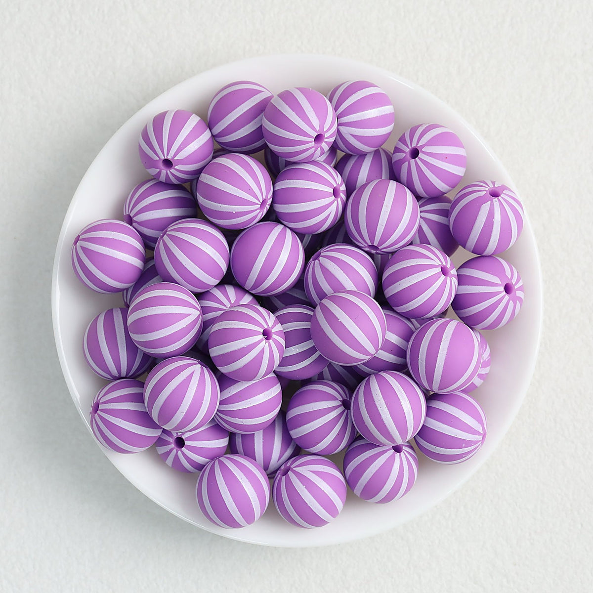 Striped 15mm Priented Round Silicone Beads Balloon Design 50pcs - Purple