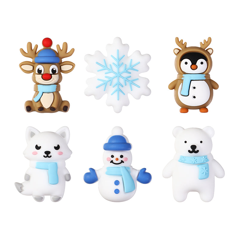 3D Winter Animal Silicone Focal Beads 20 Pcs with Reindeer Snowman Penguin 8