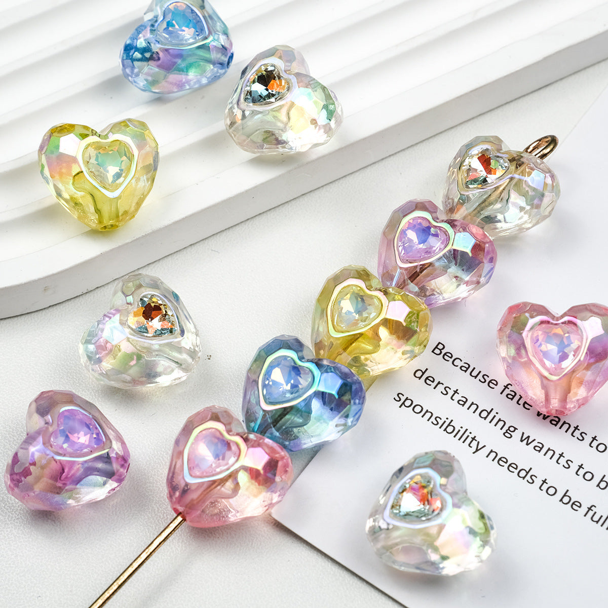 UV Plating Faceted Heart Acrylic Beads 21mm Transparent 10pcs
