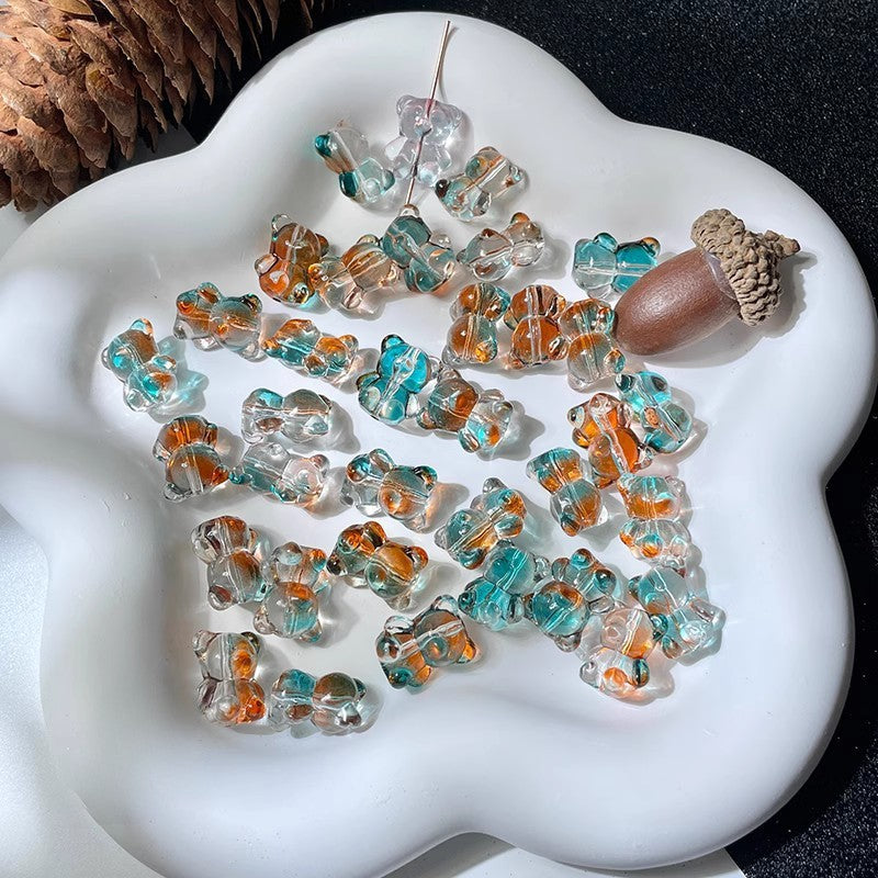 Bear Transparent Glass Beads 12mm 14mm Multicolor 50pcs 14