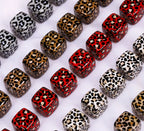 Leopard Print Square Acrylic Beads 14mm Colorful Animal Pattern 10pcs