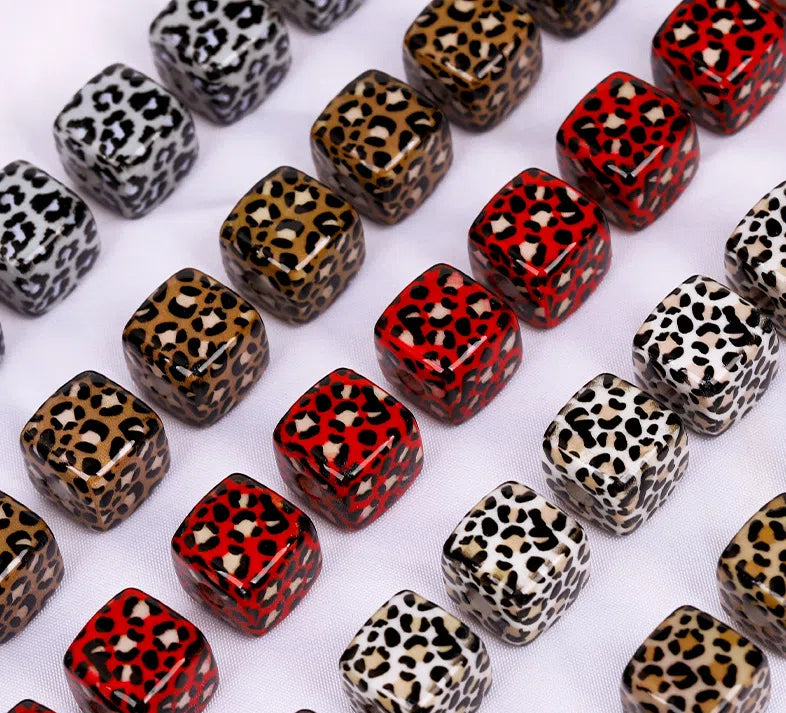 Leopard Print Square Acrylic Beads 14mm Colorful Animal Pattern 10pcs
