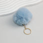 Pom Pom Keychain Plush Violet Faux Fur Ball Gold Ring 8cm - Sky blue