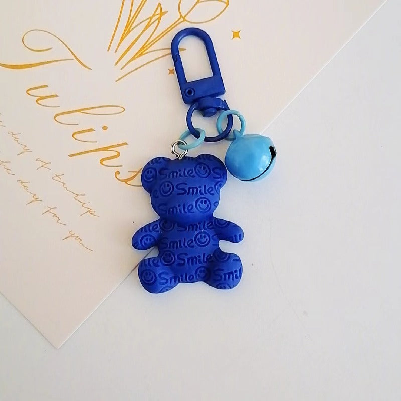 Resin Bear Keychain with Smile Engraving and Bell Charm Colorful 11