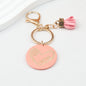 Wood Tassel Keychain Engraved Mama Heart Design Natural Pastel Colors - Pink