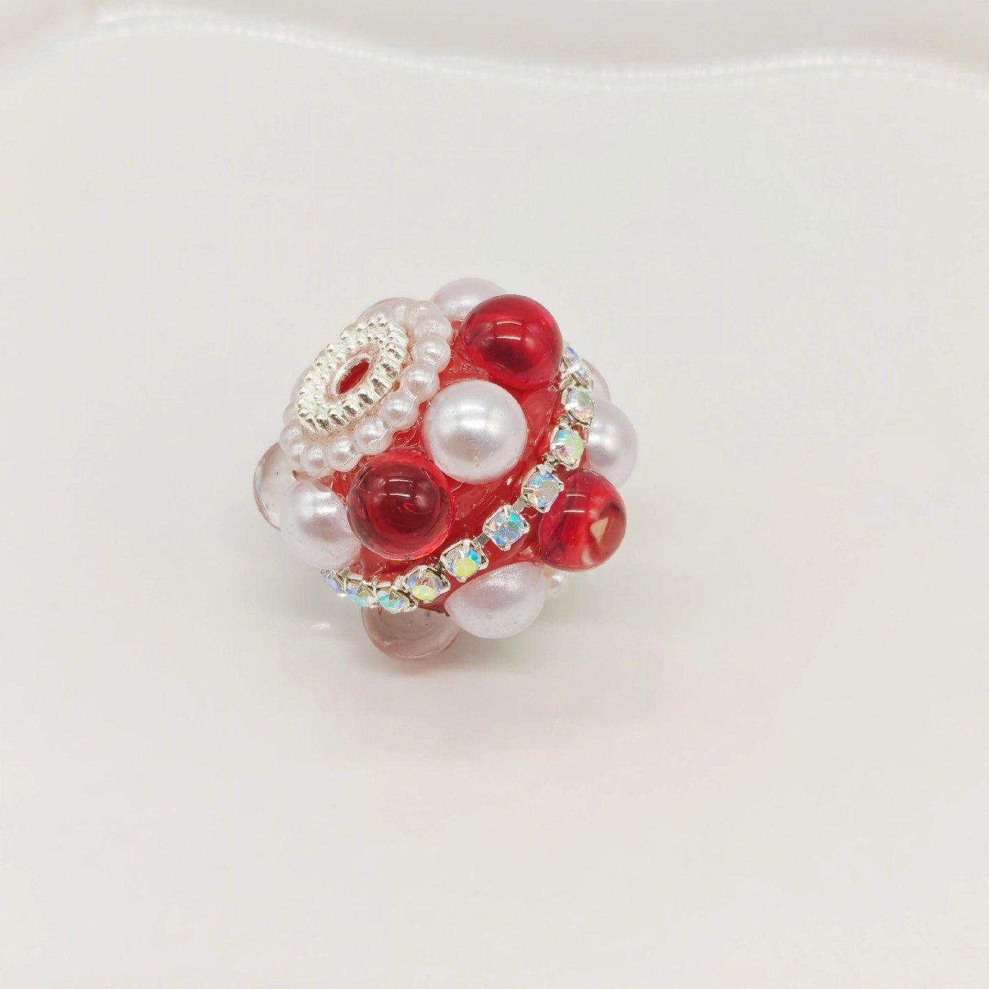 Rhinestone Bubblegum Beads 18mm Pearl Encrusted Round 4pcs 9