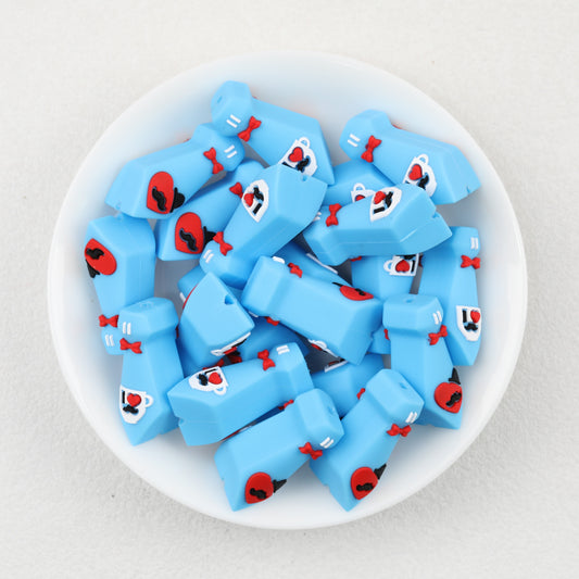 3D Father's Day Blue Tie Silicone Focal Beads with Red Bow Tie 20pcs