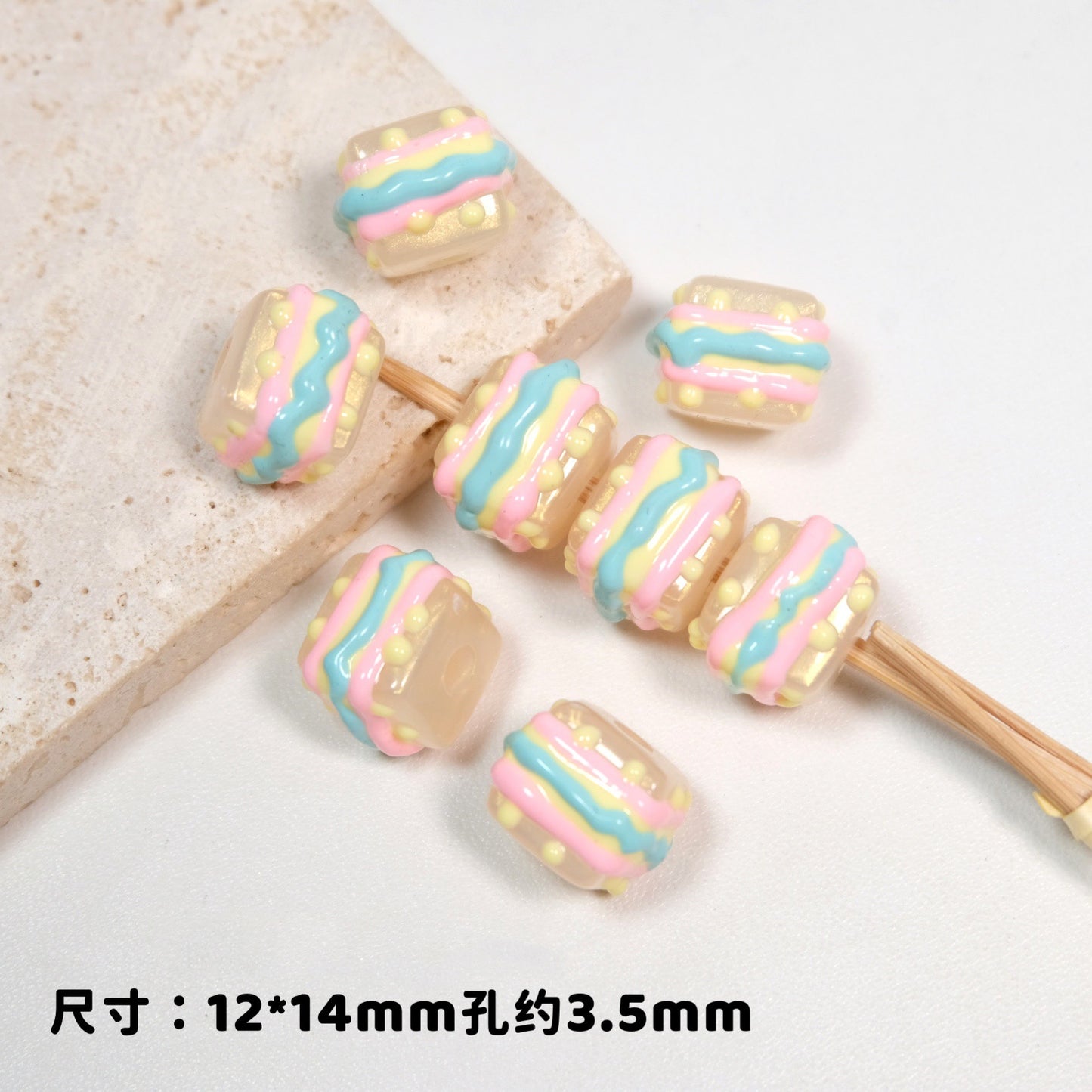 Hand Painted Square Acrylic Beads 12-14mm Colorful Enamel 10pcs 7