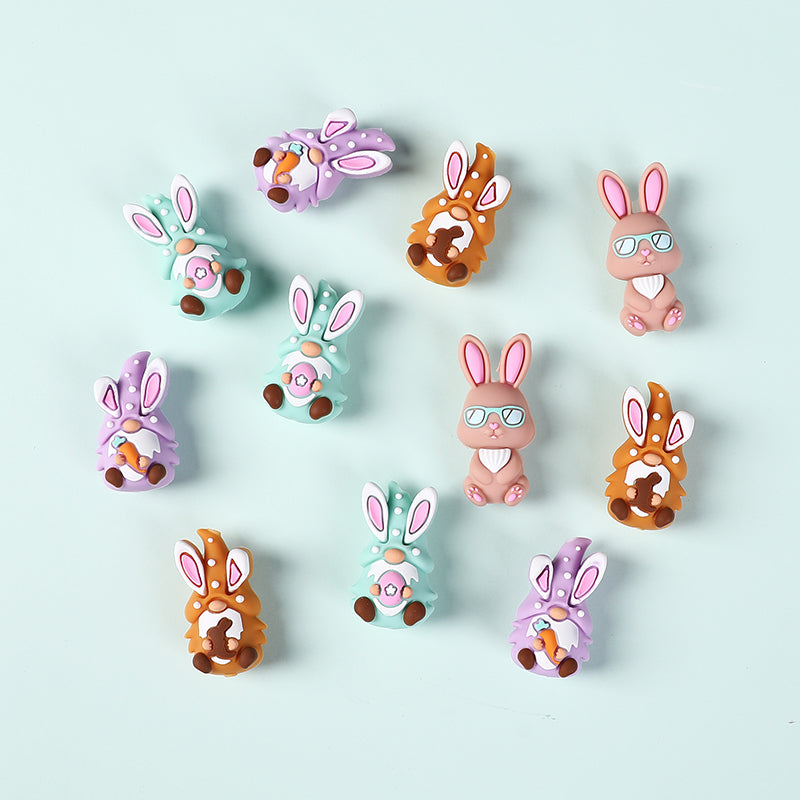 Silicone 3D Focal Beads Easter Bunny Wearing Glasses 20pcs 5