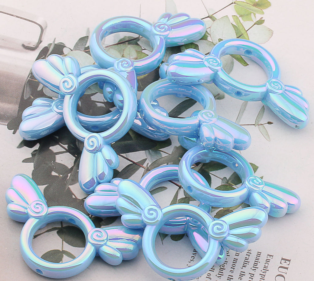 UV Color Plated Solid Color Varied Sakura Angel Wings Acrylic Beads 2pcs 9
