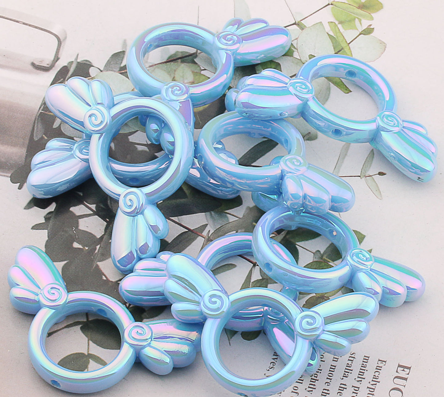 UV Color Plated Solid Color Varied Sakura Angel Wings Acrylic Beads 2pcs 9