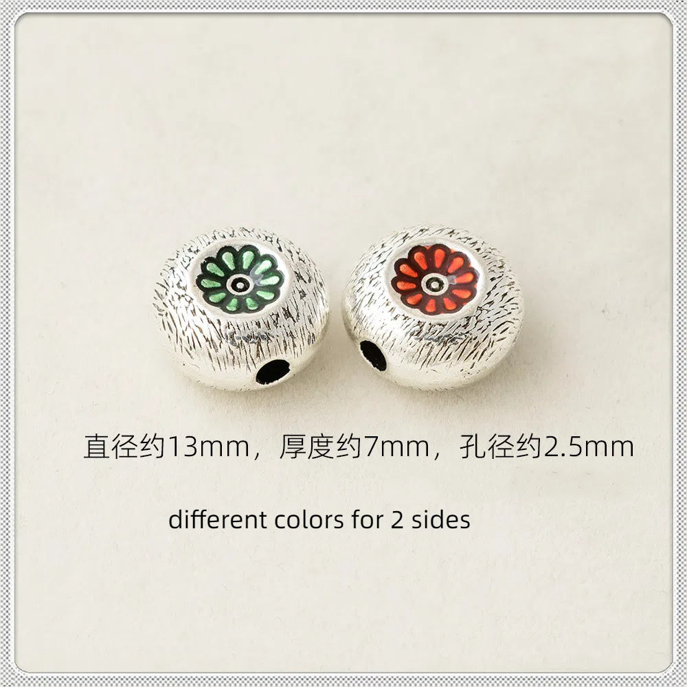 Oval Sunflower Metal Beads Cloisonne Enamel Alloy 10pcs 4