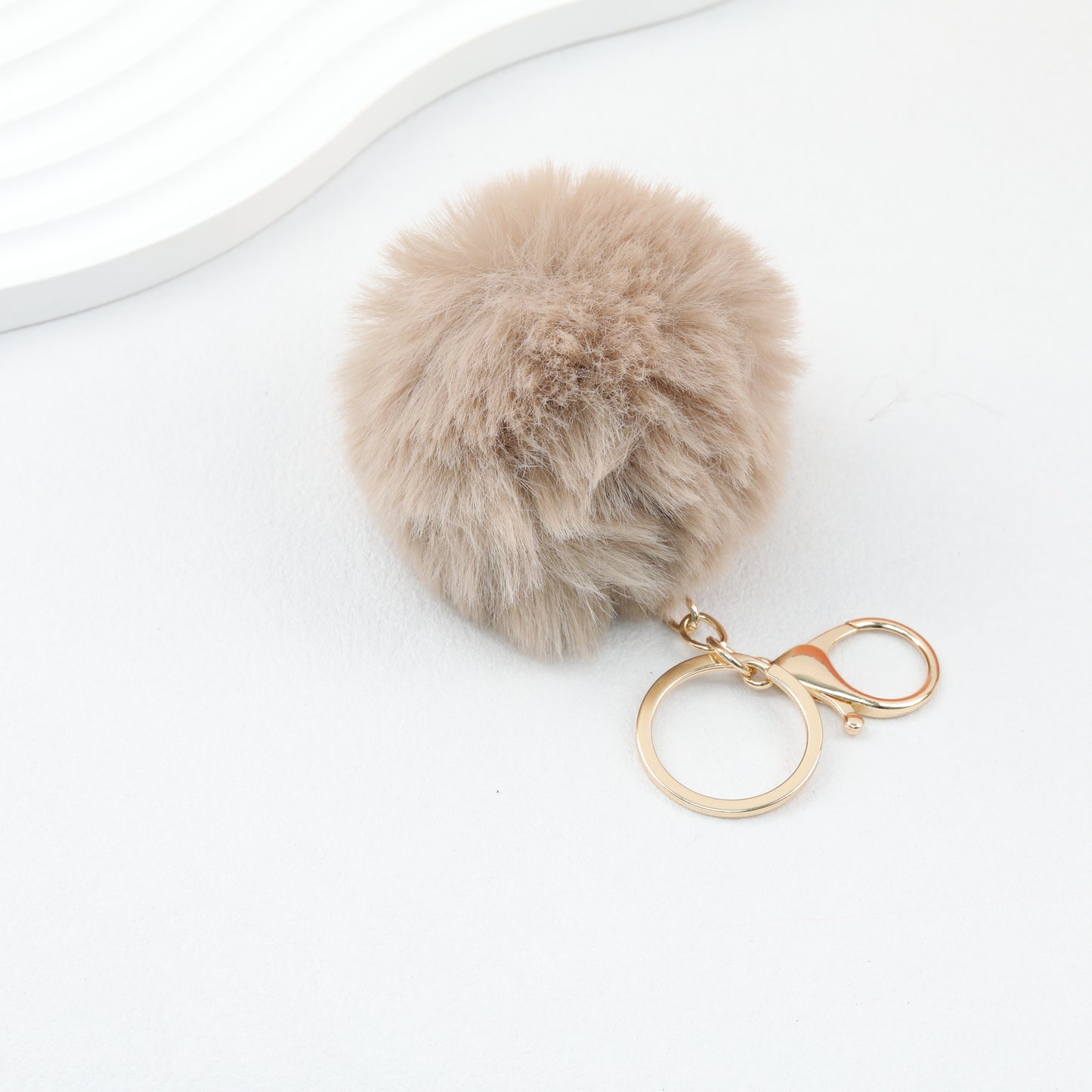 Pom Pom Keychain Fluffy Imitation Rex Rabbit Fur Ball 8cm With Lobster Clasp
