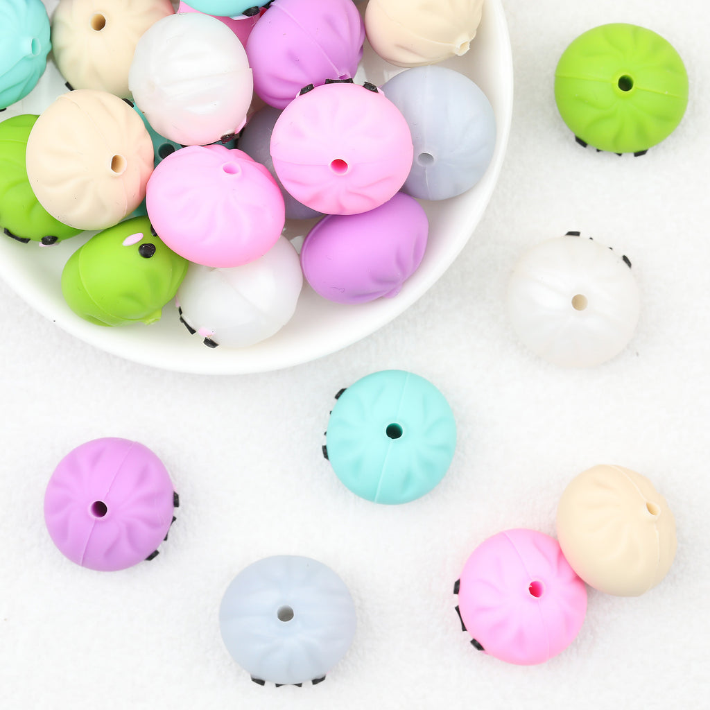 Colorful 18mm 3D Silicone Focal Beads Solid Colored Cute Smiling Buns 20pcs