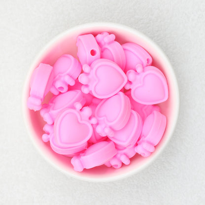 Colorful Heart Crown Silicone Focal Beads 20pcs 12