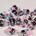 Painted Heart Pattern Cylindrical Glass Beads 11x13mm Hand Painted 10pcs 2